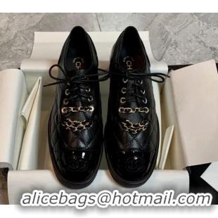 Lowest Price Chanel Calfskin Lace-ups Flat with Chain Black 012104