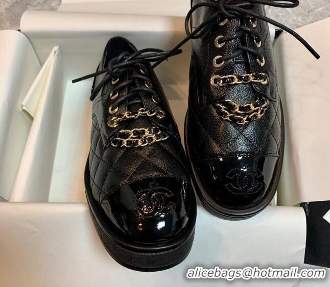 Lowest Price Chanel Calfskin Lace-ups Flat with Chain Black 012104