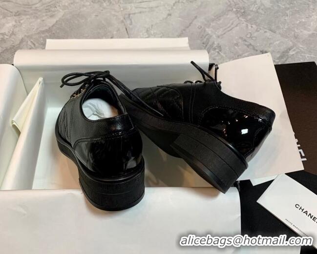 Lowest Price Chanel Calfskin Lace-ups Flat with Chain Black 012104