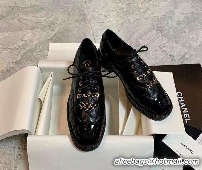 Lowest Price Chanel Calfskin Lace-ups Flat with Chain Black 012104