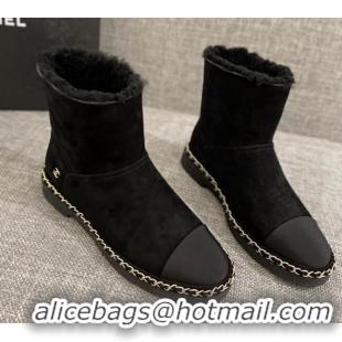 Discount Chanel Classic Suede Ankle Boots with Chain Black 012107