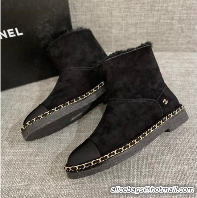 Discount Chanel Classic Suede Ankle Boots with Chain Black 012107