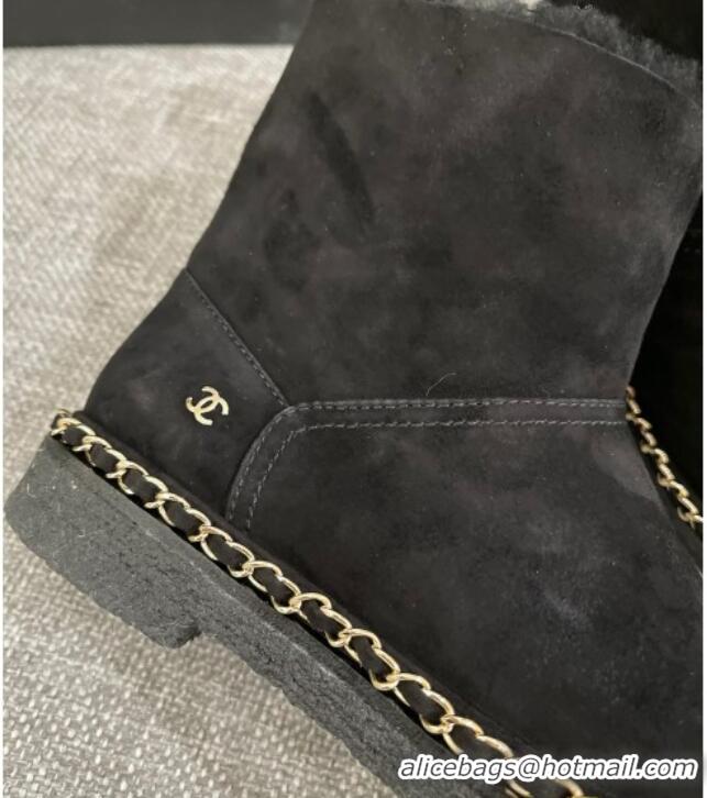 Discount Chanel Classic Suede Ankle Boots with Chain Black 012107