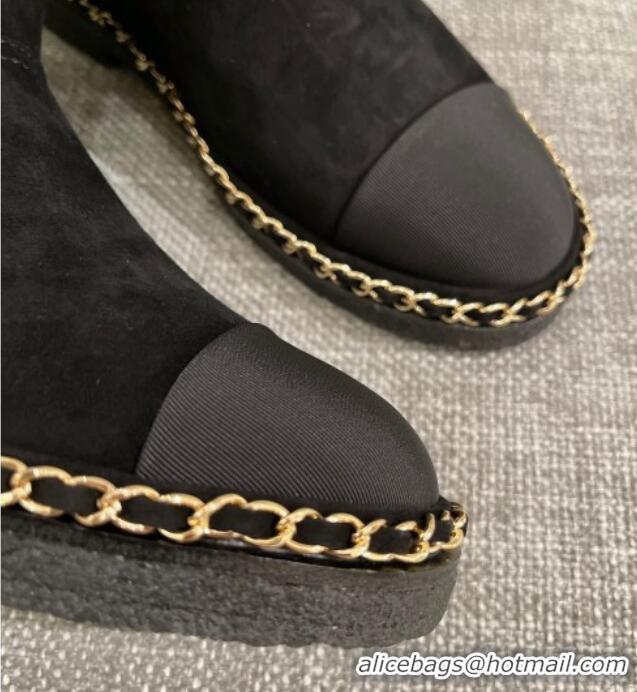 Discount Chanel Classic Suede Ankle Boots with Chain Black 012107