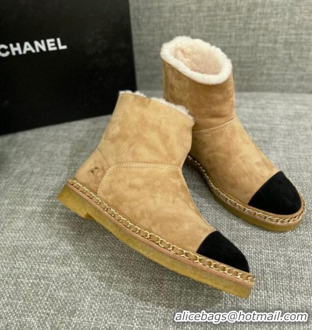 Top Design Chanel Classic Suede Ankle Boots with Chain Brown 1012109