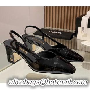 Luxury Cheap Chanel Patent Leather Slingback Pumps 6.5cm Black 1012110