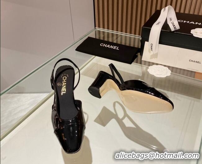 Luxury Cheap Chanel Patent Leather Slingback Pumps 6.5cm Black 1012110