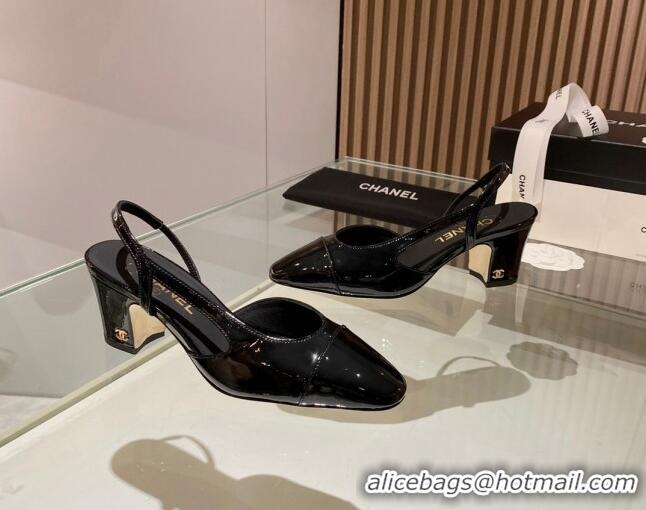 Luxury Cheap Chanel Patent Leather Slingback Pumps 6.5cm Black 1012110