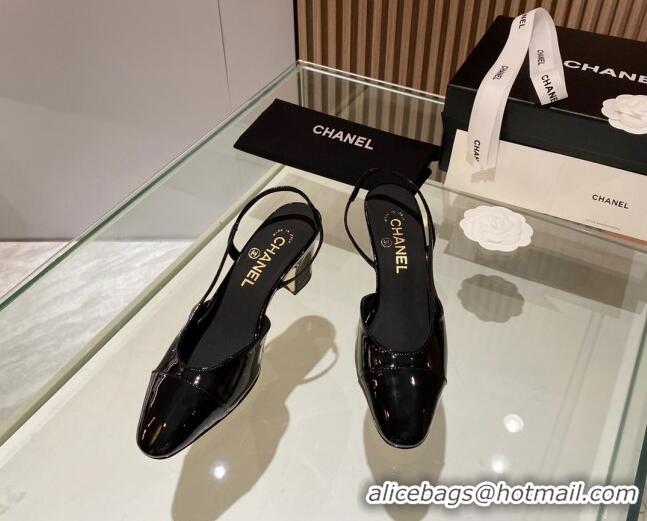 Luxury Cheap Chanel Patent Leather Slingback Pumps 6.5cm Black 1012110