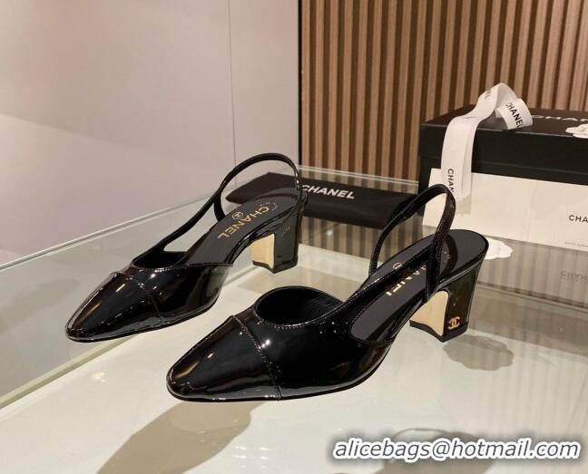 Luxury Cheap Chanel Patent Leather Slingback Pumps 6.5cm Black 1012110