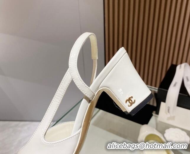 Charming Chanel Patent Leather Slingback Pumps 6.5cm White 012111