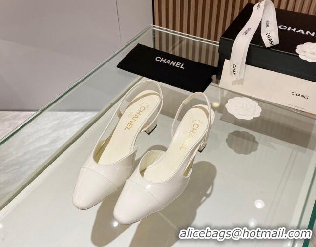 Charming Chanel Patent Leather Slingback Pumps 6.5cm White 012111