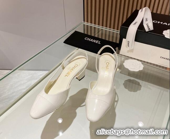 Charming Chanel Patent Leather Slingback Pumps 6.5cm White 012111