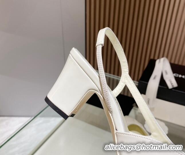 Charming Chanel Patent Leather Slingback Pumps 6.5cm White 012111