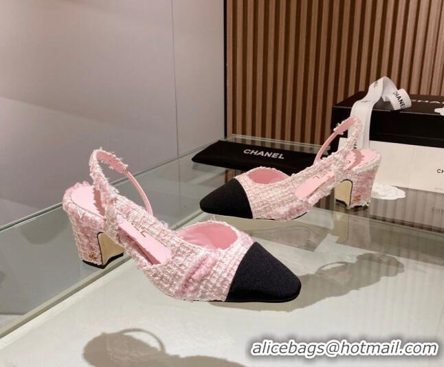 Grade Chanel Tweed Slingback Pumps 6.5cm Light Pink 012112