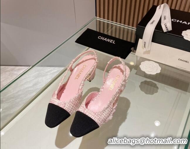 Grade Chanel Tweed Slingback Pumps 6.5cm Light Pink 012112