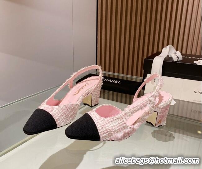 Grade Chanel Tweed Slingback Pumps 6.5cm Light Pink 012112