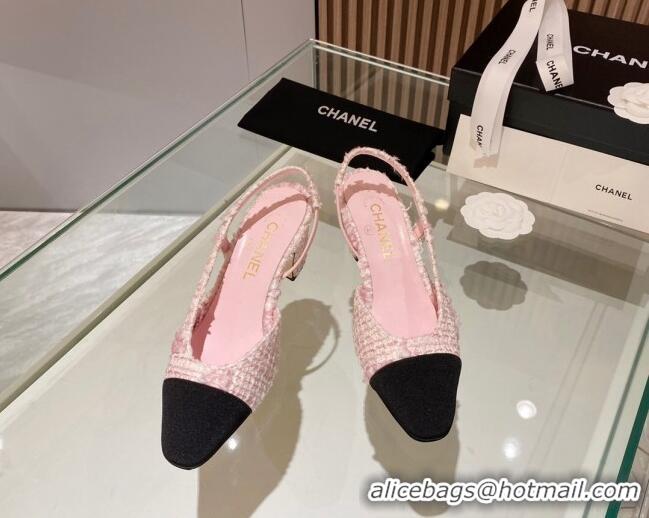 Grade Chanel Tweed Slingback Pumps 6.5cm Light Pink 012112