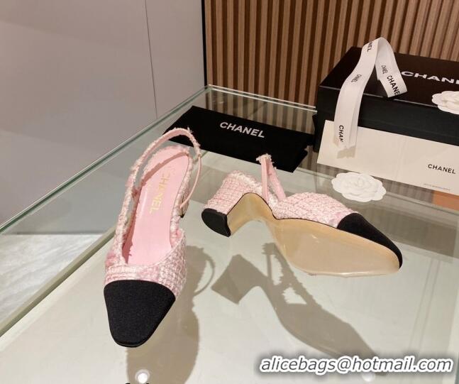 Grade Chanel Tweed Slingback Pumps 6.5cm Light Pink 012112