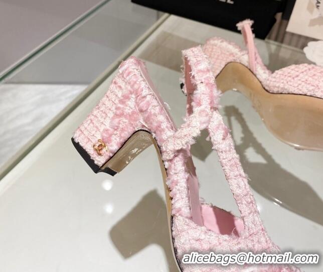 Grade Chanel Tweed Slingback Pumps 6.5cm Light Pink 012112