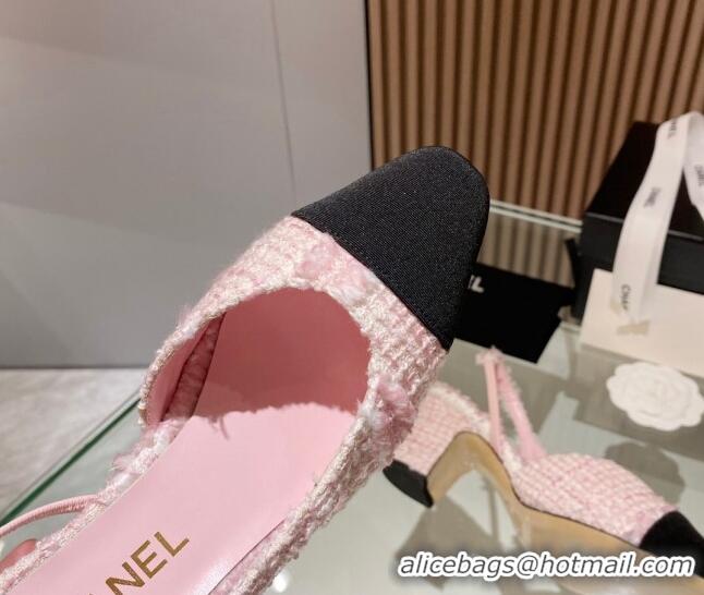 Grade Chanel Tweed Slingback Pumps 6.5cm Light Pink 012112