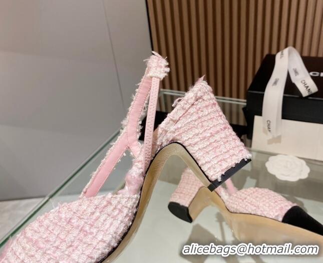 Grade Chanel Tweed Slingback Pumps 6.5cm Light Pink 012112