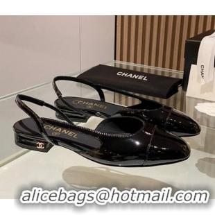 Good Product Chanel Patent Leather Slingback Flat Black 012113