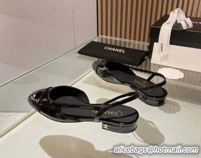 Good Product Chanel Patent Leather Slingback Flat Black 012113