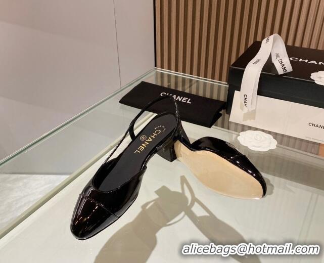 Good Product Chanel Patent Leather Slingback Flat Black 012113