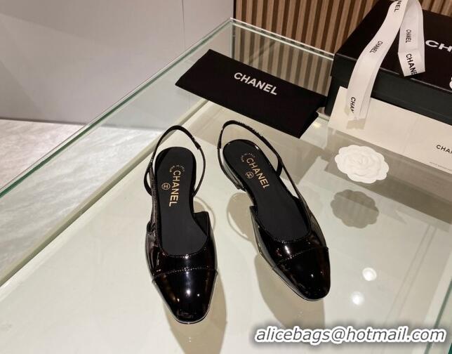 Good Product Chanel Patent Leather Slingback Flat Black 012113