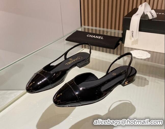 Good Product Chanel Patent Leather Slingback Flat Black 012113