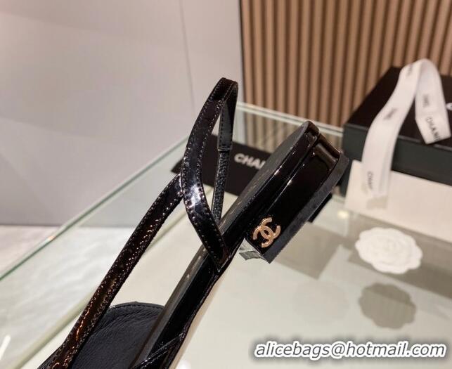 Good Product Chanel Patent Leather Slingback Flat Black 012113