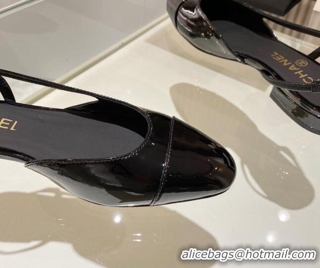 Good Product Chanel Patent Leather Slingback Flat Black 012113