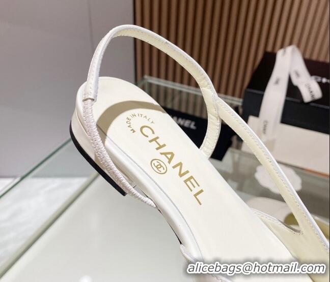 Sumptuous Chanel Patent Leather Slingback Flat White 012114