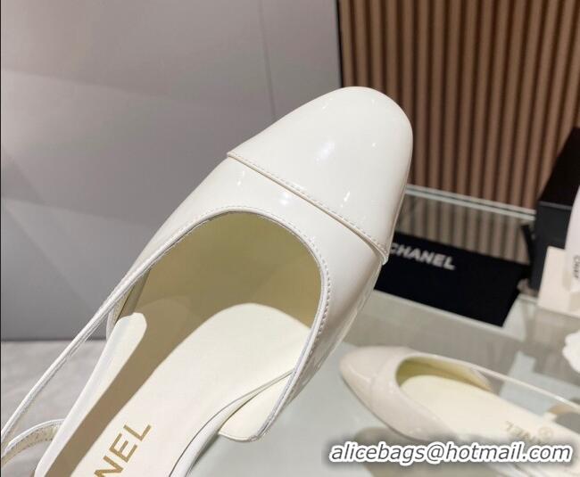 Sumptuous Chanel Patent Leather Slingback Flat White 012114