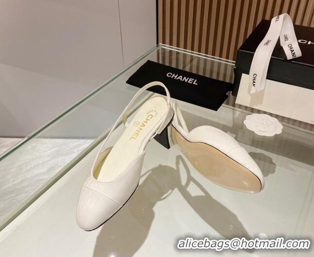 Sumptuous Chanel Patent Leather Slingback Flat White 012114