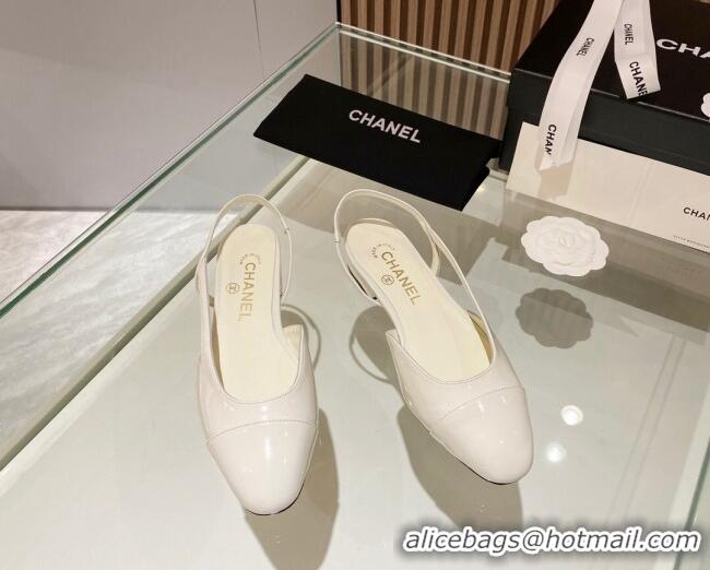 Sumptuous Chanel Patent Leather Slingback Flat White 012114