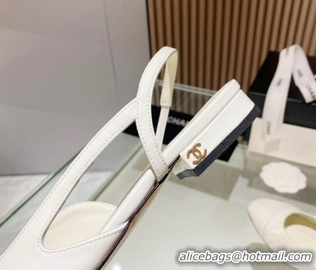 Sumptuous Chanel Patent Leather Slingback Flat White 012114