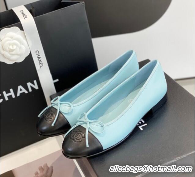 Good Quality Chanel Lambskin Ballerinas with Bow Blue 012115