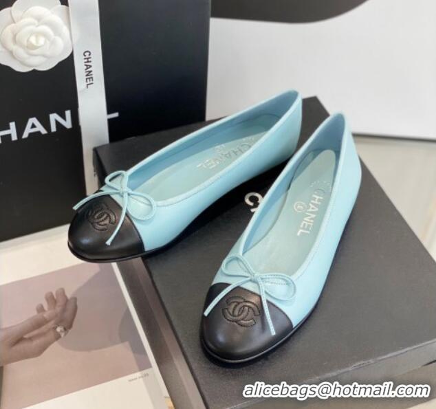 Good Quality Chanel Lambskin Ballerinas with Bow Blue 012115