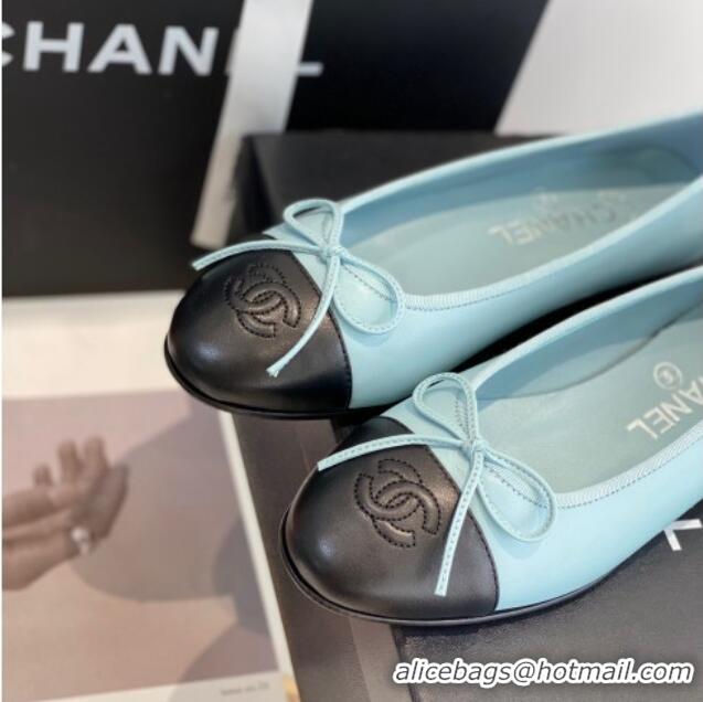 Good Quality Chanel Lambskin Ballerinas with Bow Blue 012115