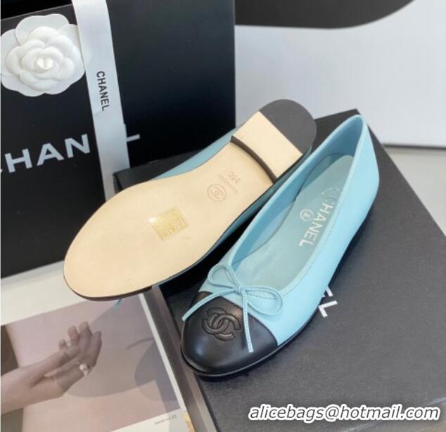 Good Quality Chanel Lambskin Ballerinas with Bow Blue 012115