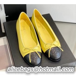 Best Price Chanel Lambskin Ballerinas with Bow Yellow 1012118