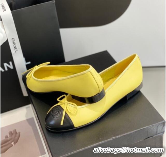 Best Price Chanel Lambskin Ballerinas with Bow Yellow 1012118