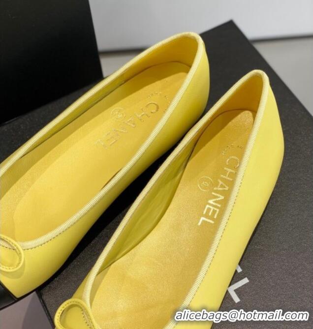 Best Price Chanel Lambskin Ballerinas with Bow Yellow 1012118