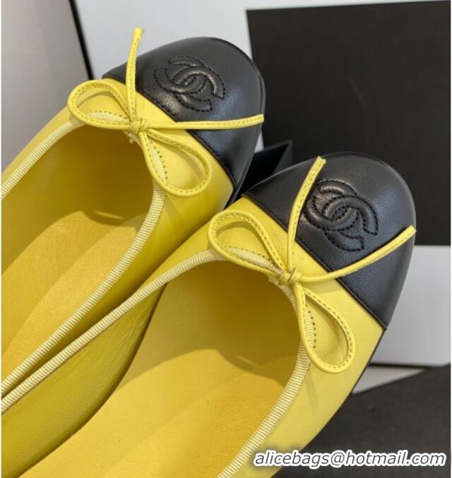 Best Price Chanel Lambskin Ballerinas with Bow Yellow 1012118