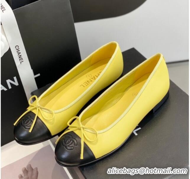 Best Price Chanel Lambskin Ballerinas with Bow Yellow 1012118