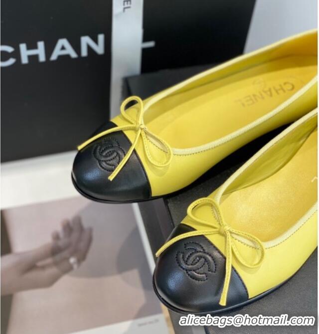 Best Price Chanel Lambskin Ballerinas with Bow Yellow 1012118