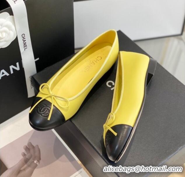 Best Price Chanel Lambskin Ballerinas with Bow Yellow 1012118