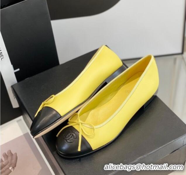 Best Price Chanel Lambskin Ballerinas with Bow Yellow 1012118